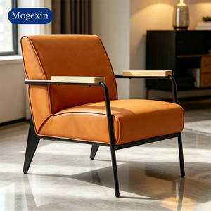 Modern Orange PU Leather Accent Chair Set Lounge Chair with Metal Legs & <b>Side</b> <b>Table</b> for Living Room - Product Image 2
