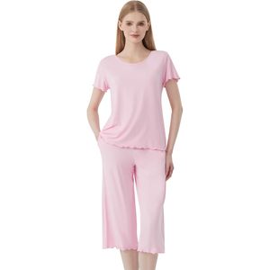 Ensemble de pyjama pour femmes personnalisé, manches courtes, pantalon capri, vêtements de nuit super doux et rafraîchissants en viscose de bambou, tailles S-XXL - Product Image 1