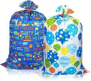 Sacs cadeaux en plastique réutilisables de 36x56 pouces, sacoches géantes avec motifs de ballons et de lettres tachetés