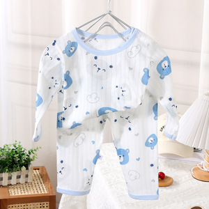Pyjama d'été 2026 en coton rayé doux pour bébés, ensemble de vêtements d'intérieur pour enfants, garçons et filles, à manches longues, idéal pour la climatisation - Product Image 3