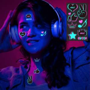 Notas musicales Números <span class=keywords><strong>Corona</strong></span> UV Blacklight Tatuajes, Brilla en la oscuridad Suministros de maquillaje para fiestas Favores de fiestas - Product Image 4