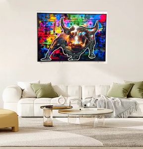 Décoration Murale Populaire : Tableau en Porcelaine Cristalline Effet Diamant avec Lumière LED, Motif Animal Vache Porte-Bonheur, Graffiti sur Toile, Art Pop - Product Image 2