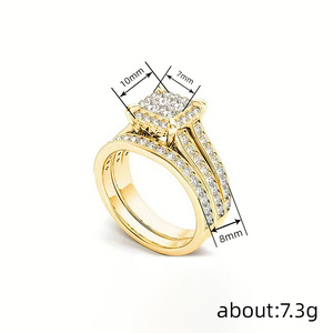 Set di 2 Anelli Geometrici Quadrati Eleganti con Micro Incastonature di Zirconi Gioielli da Dito per Donne - Product Image 3
