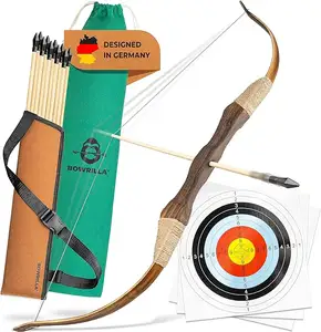 Arco e flecha de madeira para crianças com 10 flechas, Quiver, 3 alvos e bolsa de armazenamento