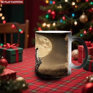 <b>Ceramic</b> Color Changing Mug 11oz Magic Heat Sensitive <b>Cup</b> With Zebra Moon Design 2D Flat Painting Art - Product Image 2