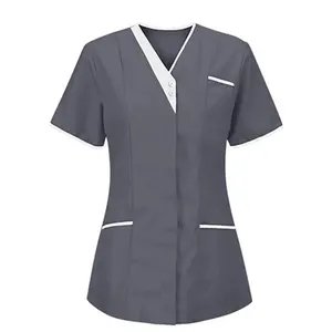 Wholesale Women Solid Color Nurse Uniform Short Sleeve V Neck Blouse Healthcare Nursing Surgical Hospital Work Uniform