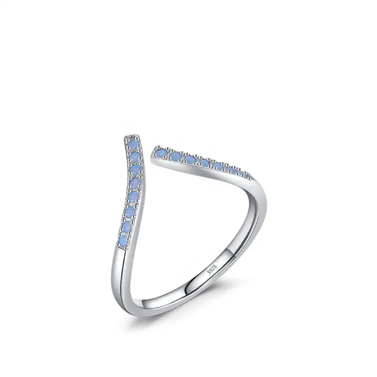 Oem V-Vorm Saffier Modeontwerper 925 Paar Ring Sierlijke Edelsteen Zilveren Verloving Moissanite Wijsvinger Blauwe Diamanten Ringen