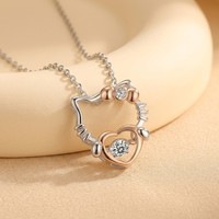 Collier en argent sterling 925, motif chat mignon, avec moissanite et breloque cristal personnalisée, bijoux pour femme