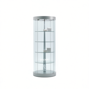 Vitrine ronde en verre trempé 71x190cm gris clair avec étagères rotatives et éclairage LED - Product Image 2
