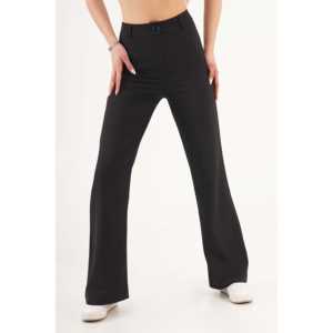 Women's High-Waisted Single-Button Black <b>Palazzo</b> <b>Pants</b> XL Size Straight-Leg Flare Cargo with <b>Elastic</b> <b>Waist</b> Breathable Design - Product Image 1