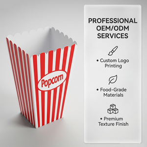 Custom Printed Popcorn <b>Boxes</b> <b>Red</b> White Striped Tube Shape Disposable Self Erecting Paperboard Food Packaging - Product Image 2