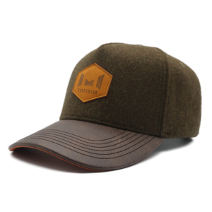 Casquette de baseball à visière incurvée en polyester, laine et cuir, 5 panneaux, fabrication chinoise ODM OEM - Product Image 1