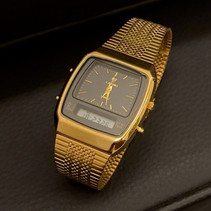 Montre unisexe décontractée et tendance 2026 Amber Gold Rétro à double affichage cristal, étanche - Product Image 1
