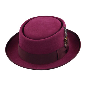 Chapeau Pork Pie LiHua Nouvelle Collection 100% Laine avec Bord Cranté à Plumes, Large et Ouvert, Idéal pour un Style Festif - Product Image 1