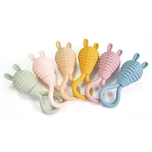 Customize Rabbit Shape Rattle Teether Ring Bunny Chew Toy Baby Teething Baby Teether