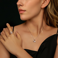 Ensemble collier et bague en moissanite à double cœur pour femme, idéal pour les fiançailles, les anniversaires, les cadeaux de bijoux