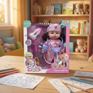 Soft Baby Voice Doll with Bib and <b>Hat</b> 27cm PVC Unisex Toy for Playroom Feeding Simulation Gift - Product Image 1
