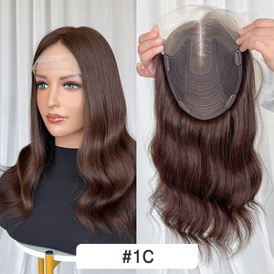 Chinese Human Hair Natural <b>Brown</b> Wavy 8x10'' Base Lace Topper With Machine Weft Back For Hair Loss Mini Lace <b>Wig</b> - Product Image 3