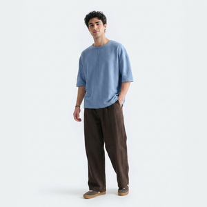 Camiseta de Manga Corta para Hombre, Cuello Redondo, Color Azul Claro, Talla Grande, Estilo Casual, 100% Algodón, Transpirable, 240g, Tejido de Punto - Product Image 2