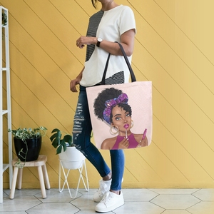 Nuevo Producto, Bolso de Mano Personalizado de Moda, con Estampado de Chicas Artísticas en Negro, Reutilizable, Informal, de Lona, para Compras - Product Image 5