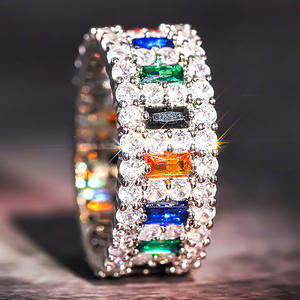 Anillo de Cóctel Dj095 con Incrustaciones de Cristales de Laboratorio en Forma de Esmeralda, Anillos de Moda Unisex para Fiestas - Product Image 6