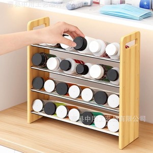 Wooden <b>Spice</b> Rack 4 Tier With Handle Kitchen Countertop Organizer <b>Spice</b> <b>Jar</b> Shelf - Product Image 2