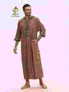 Túnica de Algodón Marrón para Hombre Al Haramain, Manga Tres Cuartos, Largo hasta el Tobillo, Corte Holgado, Estilo de Oriente Medio, Uso Diario Informal - Product Image 2