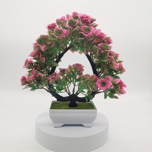 Decorazione da Tavolo per Casa, Piccolo Bonsai in Plastica a Forma di Foglia, Rosa in Vaso, Pianta Verde Artificiale per Interni, Decorazione per San Valentino - Product Image 3
