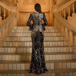 Manica lunga serata modesta per le donne sirena nera Hijab paillettes impero lungo ispirato <span class=keywords><strong>Istanbul</strong></span> marocchino turco Dubai - Product Image 5