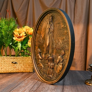 Hecho a mano Nuestra Señora Fátima Talla de madera Arte colgante de pared religiosa Virgen María para Iglesia Home Deco Tipo de muebles de <span class=keywords><strong>teatro</strong></span> - Product Image 2