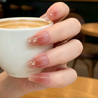 Faux ongles à presser en ABS, pré-collés et réutilisables, avec motif 3D en relief, style amande française, dégradé nude et paillettes, vente en gros, OEM