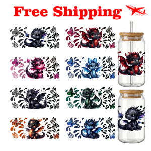 Profit King Envío en 48 Horas Lote Mixto de Calcomanías de Transferencia UV DTF con Diseños de Dragón Pequeño y Mariposa para Envolturas de Vasos Libbey de 16oz - Product Image 1