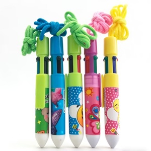 2026 Most Popular School Supply Kawaii Pattern Long Writing Length <b>Retractable</b> 4 in 1 Color Ball <b>Pens</b> with Portable Rope - Product Image 3