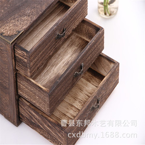Caja de té de madera de Paulownia quemada, cajón de 3 niveles, madera maciza hecha a mano, almacenamiento de té rectangular para té Pu Erh - Product Image 4