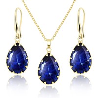 Parure de bijoux Gaovo plaqué or avec pierre précieuse jaune en forme de goutte d'eau, collier, boucles d'oreilles et bague, bijoux de mode pour mariée et femme