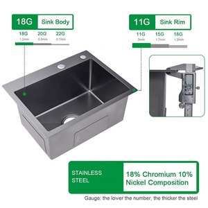 Lavelli da Cucina di Lusso in Acciaio Inox 304, Lavello <span class=keywords><strong>Moderno</strong></span> a Vasca Singola Stile Farmhouse, Set Nero - Product Image 3