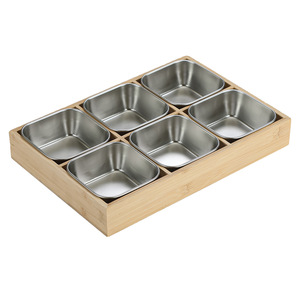 Nine Compartment Serving Tray Stainless Steel Food Platter For Hot Pot Barbecue Restaurants Bamboo Wood Box Multi Function - Product Image 4