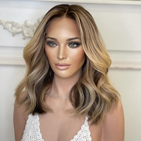 Perruque Bob en cheveux humains blond miel cendré, ondulations lâches, avec dentelle frontale 13x4, pré-épilée, sans colle, pour femmes