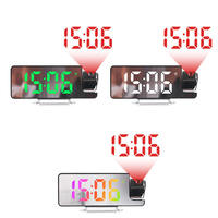 Horloge de projection numérique LED électronique moderne avec alarme, miroir RGB, affichage du calendrier et de la température, pour bureau, table, maison, chambre