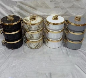 Beautiful Chevron Design 3Pcs Thermal Casserole 1.5L 2L 2.5L Insulated Food Warmer Gold Handle Hot Cold Party Serving Dish Boxes - Product Image 4