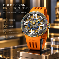 Großhandel Luxus Herren Automatik-Mechanische Uhr Damaszener Titan-Gehäuse Chronograph Tourbillon Skelett Wasserdicht Silikonarmband
