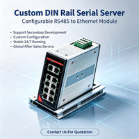 Serveur série 8 ports, montage sur rail DIN, RS232/485 isolé galvaniquement, double Ethernet + 4DI/2DO, Modbus RTU/ASCII & TCP/UDP, IIoT