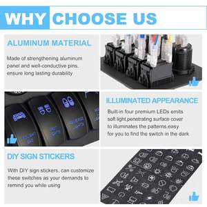 वाटरप्रूफ डीसी 12वी 24वी ब्लू एलईडी सर्किट ब्रेकर 4 गैंग मरीन रॉकर स्विच पैनल डुअल यूएसबी+सिगरेट लाइटर कॉम्बो स्विच पैनल - Product Image 6