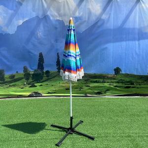 Parasol de plage extérieur 2M à franges, en polyester, ouverture manuelle, anti-UV, pour terrasse, base en acier, impression couleur intégrale, style côtier - Product Image 2