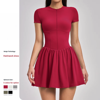 Rok Tenis Wanita Dua Potong Model Solid Tipis dengan Celana Pendek Terpadu Anti-tembus Pandang, Saku, untuk Olahraga, Bahan Nilon Spandex