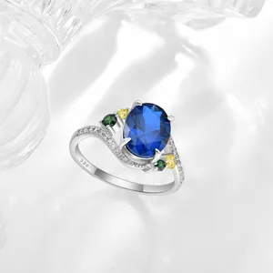 Luxury Wedding Ring Natural Blue Cubic Zirconia Gemstone Rings Woman 925 Silver Graduation Jewelry