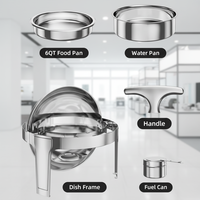 Chauffe-Plats Commercial Professionnel 6QT en Acier Inoxydable 201 avec Couvercle Rabattable, Alimenté à l'Alcool, pour Hôtels et Traiteurs