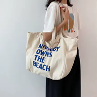 Bolsa de Mano Grande de Lona con Estampado de Letras y Eslogan, Bolso de Hombro para Mujer, Estilo Coreano, de Algodón, para Compras y Viajes