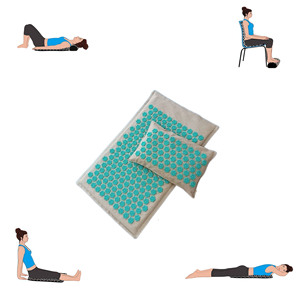 Ensemble de tapis d'acupression personnalisable de qualité supérieure, respectueux de l'environnement, en lin naturel et en fibre de coco, pour soulager la douleur, avec coussin - Product Image 1