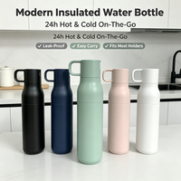 Bouteille isotherme de voyage en acier inoxydable 304 au design moderne, 500 ml, avec poignée portable, bec verseur et couvercle à rabat